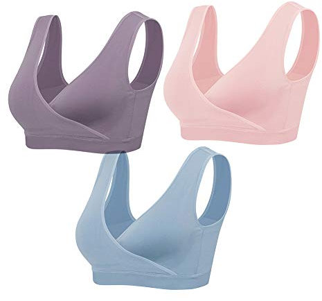 Lemef Reggiseni per Allattamento al Seno Senza Fili, Confezione da 3 Rosa, Viola e Blu. XXL