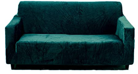 DH-Link Plüsch-Sofabezug für 3-Sitzer, Samt-Couchbezug, Stretch, Liegestuhlbezug, Möbel, Sofa, Zweisitzer, Schutz (Dunkelgrün) (2-Sitzer, 115 x 150 cm)