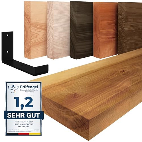 LAMO Manufaktur Wandregal Holz Gerade | Regal Farbe: Rustikal | mit schwarzem Industrial Regalträger | 160 cm