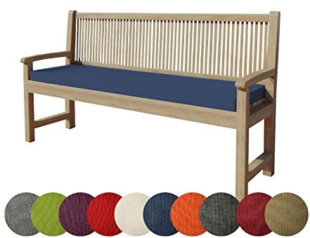 chilly pilley Cuscino per panca, con chiusura lampo e passanti, per panca da giardino, per mobili da giardino e schienale per esterni (100 x 40 x 5 cm, blu scuro)