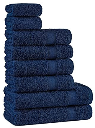 Tuiste Handtücher Set Blau Navy Blau |%100 Baumwolle Handtuch Set 8 Teilig | 2X Badetücher (70x140), 4X Handtücher (50x90), 2X Gästetücher (30x50) | Weich und Saugstark | Farbe : Dunkleblau