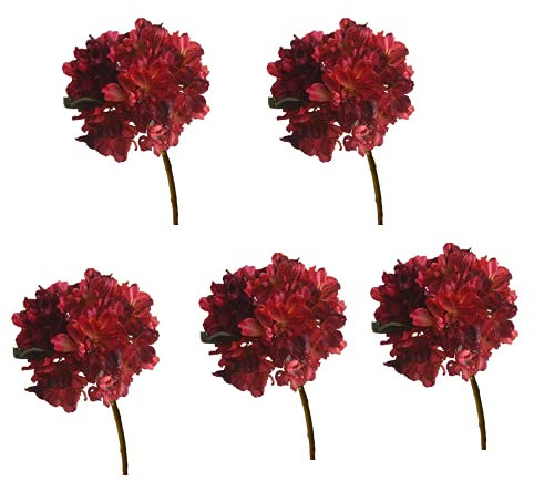 Atroy 5 flores artificiales de hortensias, flores rojas de seda sintética vintage con tallo para ramos de bricolaje, decoración del hogar de boda