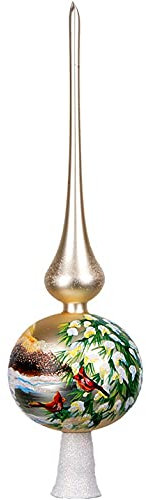 Impuls Christbaumspitze Glas 35cm mit Winter Motiv mundgeblasen handbemalt Weihnachtsbaumspitze Champagner