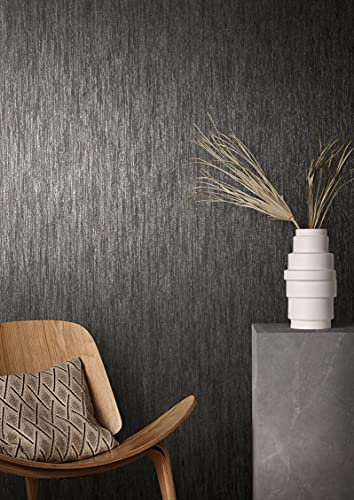 marburg Tapete Schwarz Glanz Streifen Stofftapete Struktur für Wohnzimmer oder Schlafzimmer Vliestapete 100% Made in Germany PREMIUM QUALITÄT 10,05 x 0,70m 85762