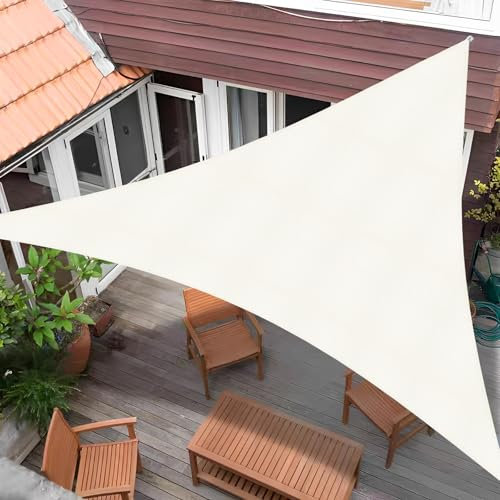 Sunnylaxx 3x3x3m Crema Tenda a Vela Triangolare Vela Ombreggiante, 185G HDPE Vele Parasole Protezione UV 95%,per Esterno, Giardino e Terrazza, Piscina
