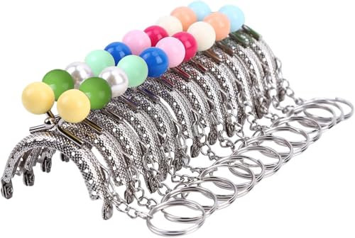 10 Stück Klappverschlüsse für Münzbörsen Handgefertigt DIY verschluss für Tasche Rahmen Geldbörse Verschluss Rahmen Tasche aus Metall Kiss Clasp Locks mit Acrylperlen, 5 cm