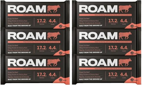 ROAM Natural Protein Bars, Meal Replacement Keto Bars, 12 x 45g Gluten Free Healthy Snacks, Low Calorie Snacks (Smoked Paprika, Almond & Cranberry)