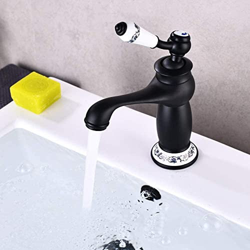 Robinet de salle de bain rétro en laiton - Style vintage - Mitigeur monocommande - Pour cuisine et salle de bain - Noir