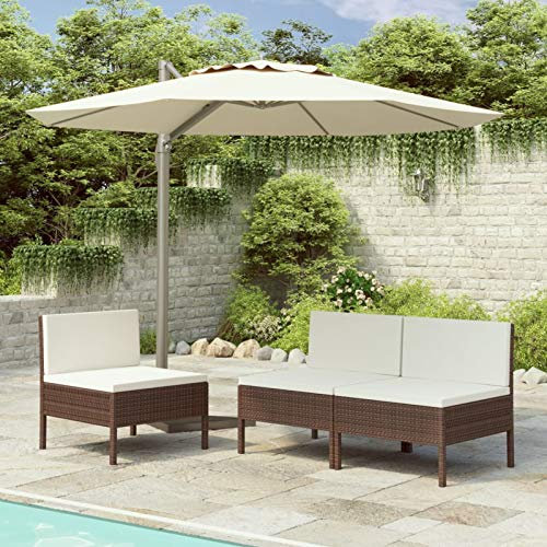 Chenshu Gartenstühle 3 STK. mit Auflagen, Gartenmöbel, Balkonstühle, Hochlehner, Balkonmöbel, Bistrostuhl, Garten Stühle, Sit Möbel, Armlehnenstuhl, Poly Rattan Braun