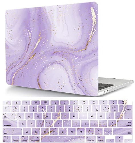 Laptop Shell Case Compatible with New MacBook Air 13.6 inch Case 2022 Release M2 A2681 with Retina Display Touch ID, Smooth Plastic Hard Shell Laptop Cover & Keyboard Cover - Purple sequin marble