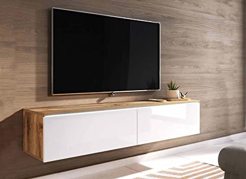 DecoInParis Meuble TV Contemporain en chêne et Blanc avec LED 2 Portes Malorie - 180 cm