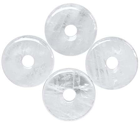 Ladeukoi Colgante redondo de 7 mm con agujero grande para hacer joyas, amuleto de cristal pulido, círculo de la paz, dona, suministros de 30 mm, 4 unidades, cuarzo roca