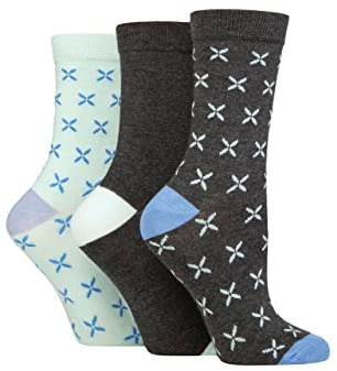 Glenmuir Womens Patterned Bamboo Socks Bright and Colourful, Fun Designs - Pack of 3 - Cross Charcoal 4-8