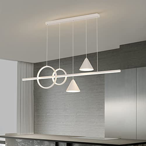 Bellastein LED Pendelleuchte Esstisch Dimmbar Küche Hängelampe 120CM Hoehenverstellbar Esszimmerlampe Modern Hängeleuchte für Schlafzimmer Büro Hotel Kronleuchter inkl. Fernbedienung (Weiß, L120CM)