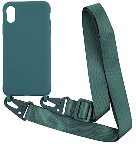 PuYu Zhe Crossbody Case for iPhone Xs Max - Silicone Soft Matte, TPU Shell, Adjustable Neck Cord Strap, Shockproof, Lanyard Case - Dark Green