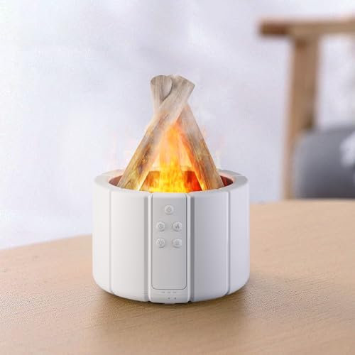 Ankrs Flame Aroma Diffuser für Ätherische Öle 280ml, Lagerfeuer Flammeneffekt mit 3 Helligkeit Modi, mit Fernbedienung, 3 Timer, Wasserlose Abschaltautomatik, Luftbefeuchter (Weiss)