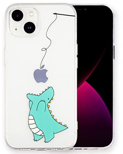 INLOYGEM Handyhülle für iPhone 14 mit Motiv, Stoßfestes Durchsichtig Weiches TPU Schutzhülle Silikon Hülle, mit Niedlichem Dinosauriermuster Aufdruck für Apple iPhone 14-Süßer Dinosaurier