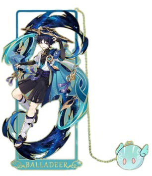 1 x Genshin Impact Figure Metall-Lesezeichen mit Kette (Wanerer)