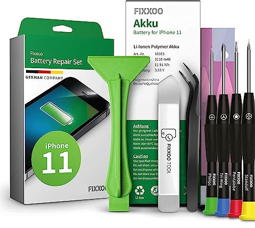 GIGA Fixxoo® Kit de réparation de batterie pour téléphone portable iPhone 11, avec kit d'outils et instructions (français non garanti), capacité de la batterie d'origine, batterie de rechange pour un