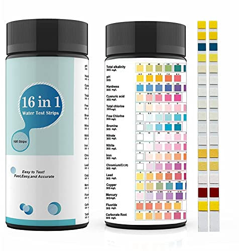 Nudiuhis 100 STÜCKE 16 In 1 Wassertest-Kits Trinkwasser-Teststreifen Leitungs- und Brunnenwasser-Teststreifen und Tests für PH, Blei, Chlor