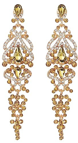 Art Deco Statement Ohrringe, Champagner Kristall Strass Cluster Chandelier Kronleuchter Lange Baumelnde, Partei