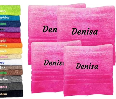 4er Pack Personalisiertes Handtuch und Badetuch mit Namen Schön gestickter Name Handbadetuch 100% Baumwollhandtuch 2X (50 x 100 cm) + 2X (140 x 70 cm) Personalized Custom Towel with Name (Rosa)