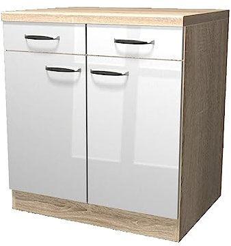 Flex-Well Küchenunterschrank - 80 cm breit - Hochglanz Weiß Sonoma Eiche – Valencia