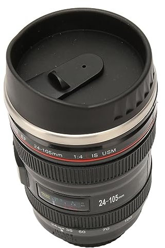 Stainless Steel Camera Lens Coffee Mug, Photographer Camera Mug Gift Selection Multipurpose for Men for Home (Black)