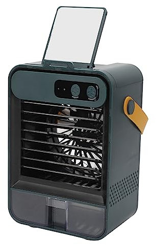 Mini Condizionatore Portatile con 3 velocità, Umidificazione, Specchio Cosmetico e Supporto per Telefono - Ricarica USB, Adatto per Ufficio, Casa e Scrivania