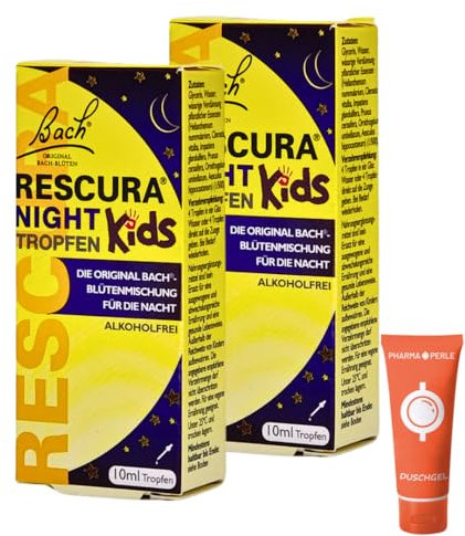 Bach Original RESCURA NIGHT Kids Tropfen alkoholfrei (ehemals Rescue), 2x 10 ml I Bachblüten-Mischung + White Chestnut I für Kinder I erholsamer Schlaf I Schule I Spar-Set plus Pharma Perle give-away