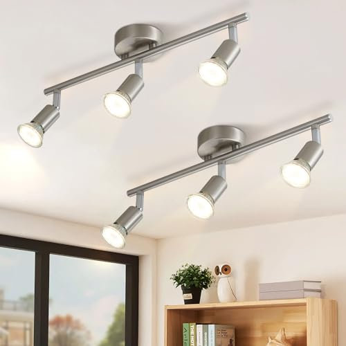 Glitzerlife LED Deckenstrahler 3 Flammig Deckenleuchte - 2ER Deckenlampe Modern GU10 Deckenspot Schwenkbar 330°Drehbar Strahler Lampe Edelstahl Decke Wohnzimmer Schlafzimmer Küche Flur