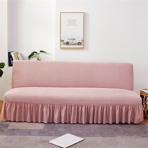 Surwin Housse de Canapé Clic Clac 2/3 Places, Jacquard Extensible Housse de Canapé sans Accoudoir Universel Couverture de Canapé-lit Tout Couvert Canapé Pliant Protecteur (Rose,190-210cm)