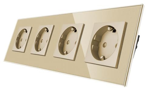 CNBINGO Glas Schuko Steckdose unterputz - Design Schutzkontakt Wandsteckdose vierfach mit Glasrahmen - in Gold