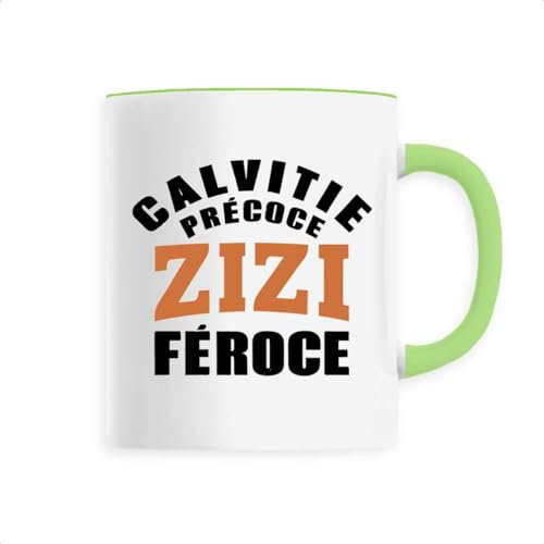 Mug Calvitie précoce, zizi féroce - Imprimé en France - Tasse originale en céramique - Cadeau Anniversaire Chauve Humour original rigolo (Vert)