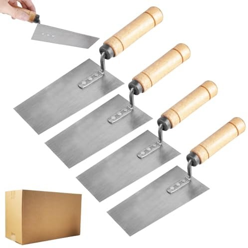 LEKEFETO Set di 4 spatole da muratore con manico in legno, spatola per gesso trapezoidale, spatola per stuccatori, spatola per stukateurer, utensili da muratore (5 x 6 cm/5,5 x 7,5 cm/6 x 8 cm/8 x 10