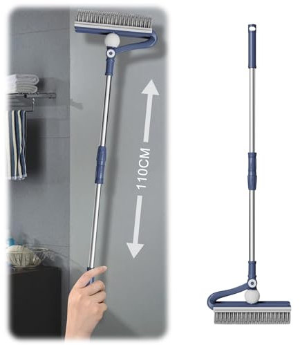 Estropajo de suelo, 5 en 1 con mango, para terraza, baño (azul)