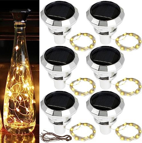 HAIJED 6Pcs Solar Bottle Lights, Outdoor Waterproof Wine Bottle Lights, 20 LED Copper Wire Fairy String Lights, Auto On/Off for Wedding Christmas Party Décor(warm light)