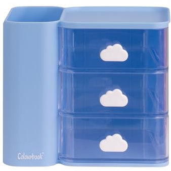 Colourbook Cubby - Organizer Scrivania 3 Cassetti, Mini Cassettiera Portaoggetti, Porta Minuteria (Celeste)