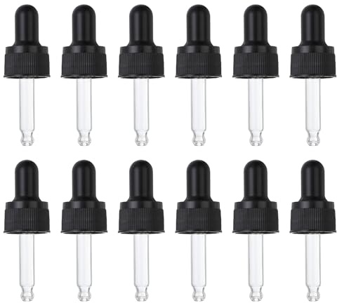 PATIKIL Glass Eye Dropper Caps, 12 Pcs Plastic Glass Dropper Closure Top for 5ml(1/6oz) Essential Oils Bottle, Perfume, Lab Experiments, Black