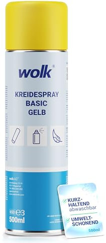 wolk Kreidespray basic gelb 500 ml - kurzhaltende Bodenmarkierungen - pflanzenverträglich - wasserlöslich - temporäre Boden Markierungen - bis zu 100m Markierungsweg bei 5cm Strichbreite - Spraydose