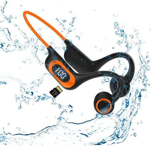 Bone Conduction Headphones,Wireless Bluetooth Open Ear Headphones with Mic,Waterproof Sports Earphones Power Display TF Card Slot Sweatproof Earphones for for Sports,Running,Hiking,Cycling (orange)