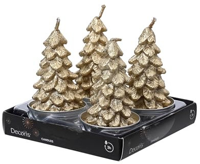 Kaemingk Lot de 4 bougies chauffe-plat paraffine en forme de sapin de l'Avent - 7 cm - Pour bougie chauffe-plat, couronne de l'Avent - Bougies de table - Décoration de table et de Noël - Doré