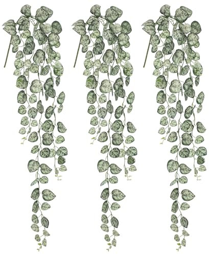 Arborus 3 STK Künstliches Herzblatt 100 cm Künstliche Pflanzen wie Echt Kunstpflanzen Hängend Kunstzweige zum Basteln Plastik Ranken für Hängende Wandpflanzen Deko im Schlafzimmer Badezimmer Küche