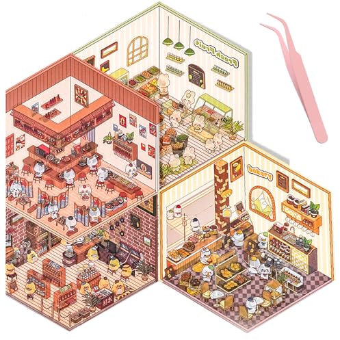 4 Sets 3D Sticker Scene, 3D Sticker, Sticker 3D, 3D Sticker Makerdiy, 3D House Stickers, DIY Scene Stickers Fun DIY Stickers Scene, Fun DIY Stacking Scene Stickers (Mit Pinzette)