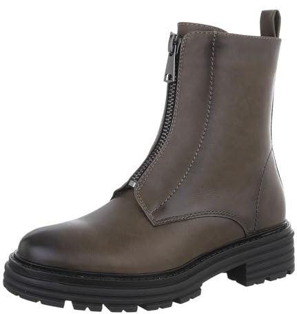 Ital Design Damenschuhe Stiefeletten Plateaustiefeletten, 2380-, Kunstleder, Khaki, Gr. 38