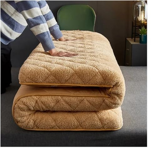 Matratzenauflage aus Schafwolle, King-Size-Größe, mit rutschfester Unterseite, tragbare und multifunktionale Matratzenauflage für Schlafzimmermöbel, Kamelfarben, 200 x 220 x 6 cm