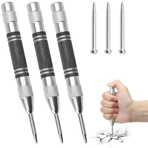 ZMDMAH 3 pezzi punzoni per metallo, punzone per metallo, bulino automatico, punzonatrice per metallo, punteruolo, bulino per metallo Viene fornito con 3 ditali