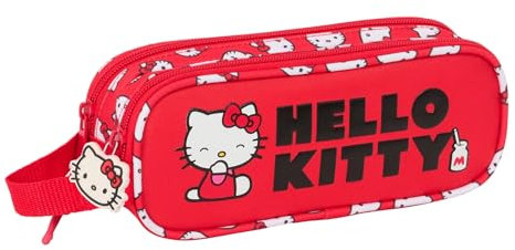 Safta Hello Kitty Iconic - Portatodo Doble Niño, Estuche Infantil, Estuche Niño, Ideal para Niños en Edad Escolar, Cómodo y Versátil, Calidad y Resistencia, 21x6x8 cm