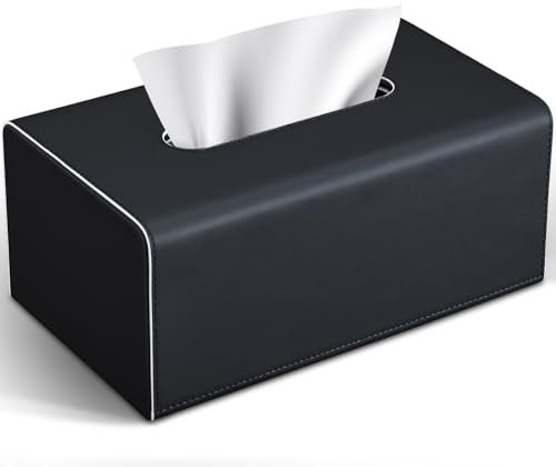 KINGFOM Porta Fazzoletti Rettangolare in pelle PU, per Ufficio, Auto (A-Nero)