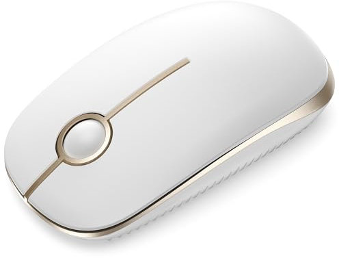 seenda Maus Kabellos, 2,4G Funkmaus mit 1600 DPI für PC/Laptop/MacBook/Linux, 3 Leise Tasten, Für Links- und Rechtshänder, 18 Monate Akkulaufzeit (Weiß und Gold)